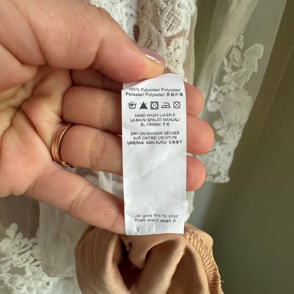 Missguided Plunge Mesh Embroidered Mesh Fishtail Dress Maxi White Nude Sheer NWT - Picture 8 of 9